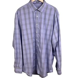Bugatchi Classic Fit Purple Black Big Check Long Sleeve Dress Shirt 17.5 x 37